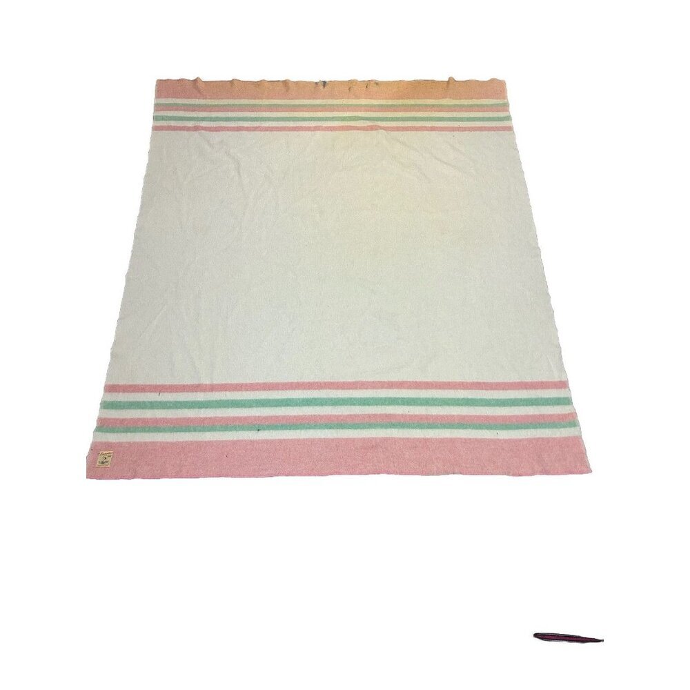 Vintage Laurentian Pure Wool Blanket By Ayers Of Lachute 73 x 83 MADE IN CANADA